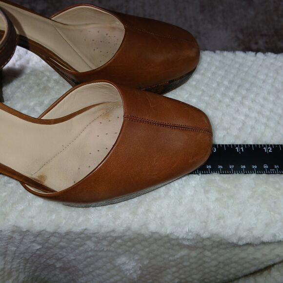 Clarks Mary Janes clogs Brown Leather Platform Straps Snakeskin Block Heel 9 M - Picture 11 of 16